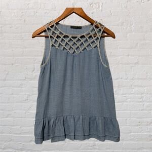 THML Womens Top Sleeveless Cage Front Peplum Blue Anthropologie‎ Size XS